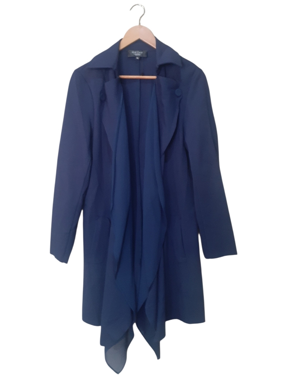 Red Coral Blue Draped Open-Front Waterfall  Blazer Jacket / Light Coat New